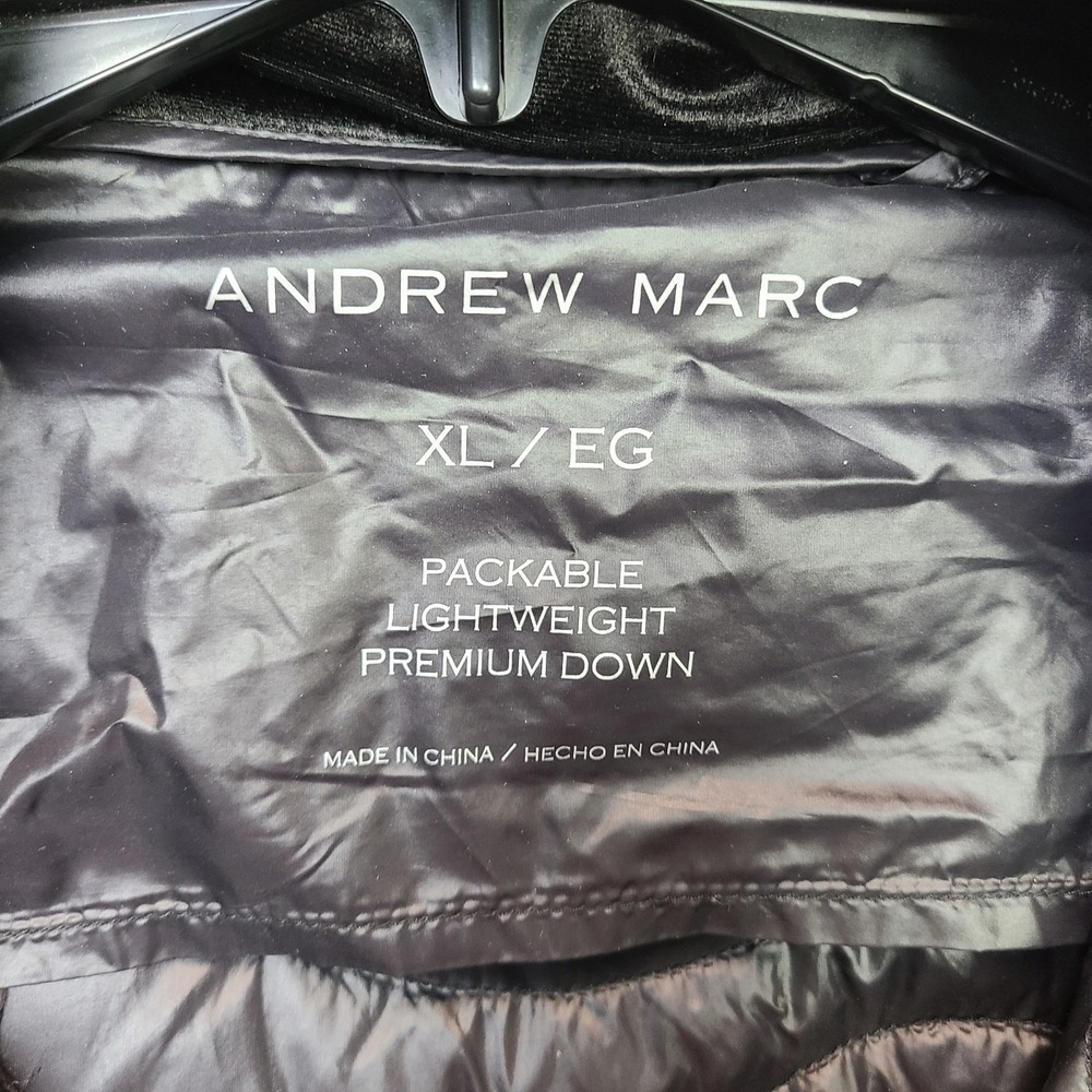 Andrew Marc Down Packable Maxi Jacket Women XL‎ Black 650 Fill Removeable Hood - Picture 6 of 13